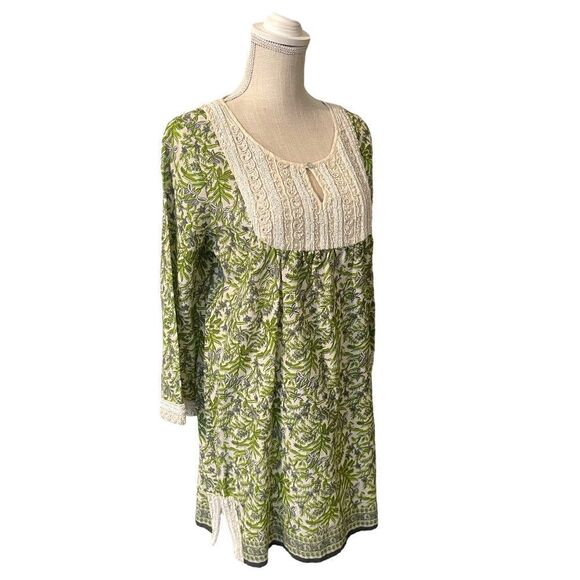 Calypso St Barth Indian Block Print Beaded Tunic Dress Size Small - Picture 5 of 16